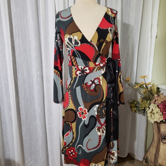 Zuccaro Dresses & Skirts - Wrap Midi Dress in Multi-Color Abstract Print